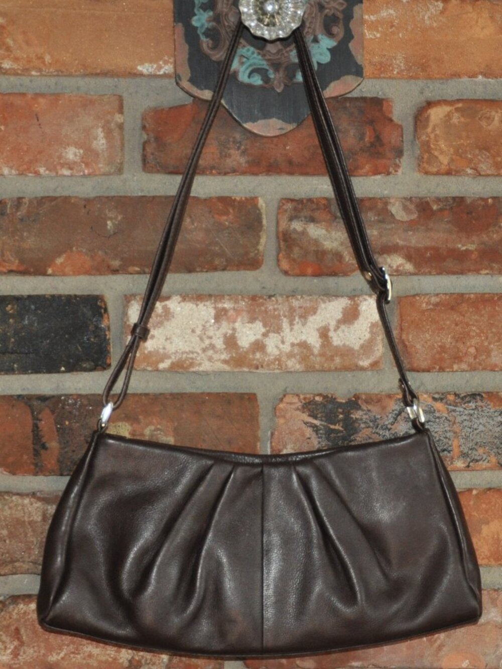 Derek Alexander Dal Chocolate Brown Pleated Shoulder Bag Purse